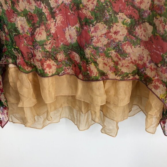 Sundance Floral 100% Silk Tiered Oversized Flowy Breezy Semi Sheer Top/Blouse XS - Picture 8 of 16